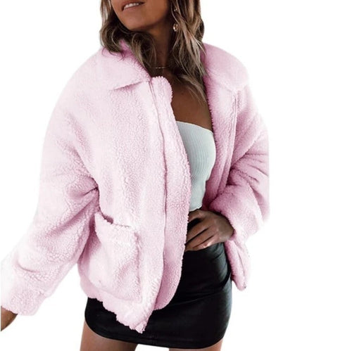 Faux lambswool oversized jacket coat Winter black warm hairly jacket