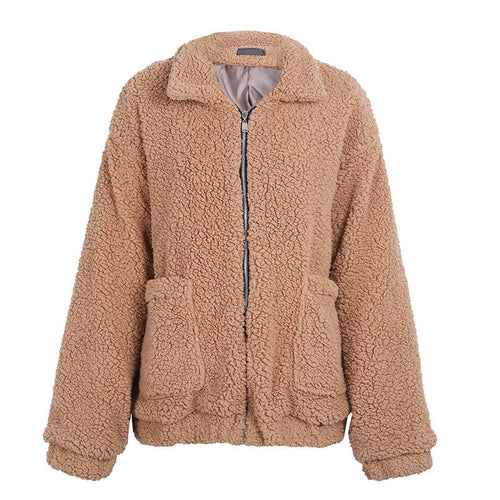 Faux lambswool oversized jacket coat Winter black warm hairly jacket