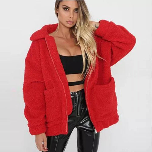 Faux lambswool oversized jacket coat Winter black warm hairly jacket