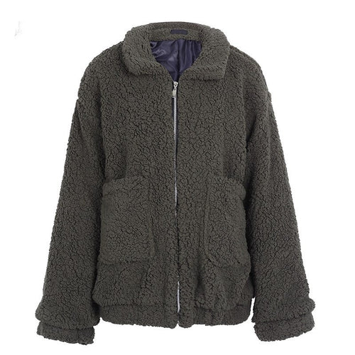 Faux lambswool oversized jacket coat Winter black warm hairly jacket