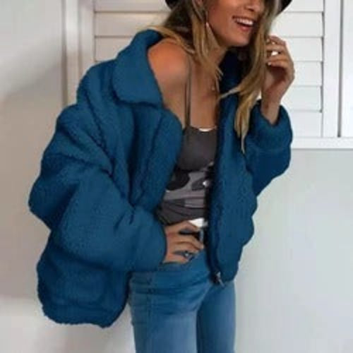 Faux lambswool oversized jacket coat Winter black warm hairly jacket