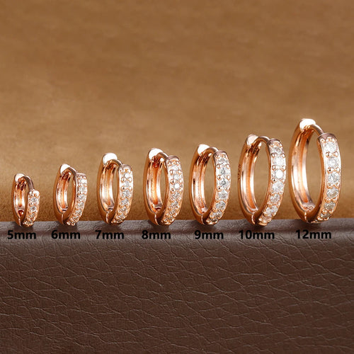 1Pair Stainless Steel Huggie Minimal Hoop Earrings Little Crystal