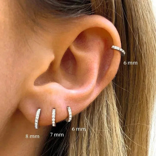 1Pair Stainless Steel Huggie Minimal Hoop Earrings Little Crystal
