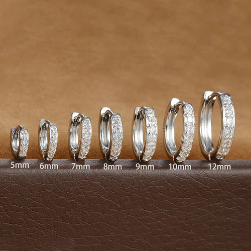 1Pair Stainless Steel Huggie Minimal Hoop Earrings Little Crystal
