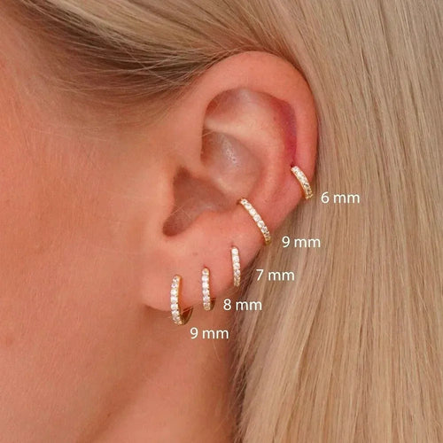 1Pair Stainless Steel Huggie Minimal Hoop Earrings Little Crystal