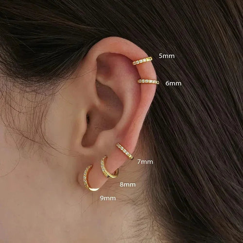 1Pair Stainless Steel Huggie Minimal Hoop Earrings Little Crystal