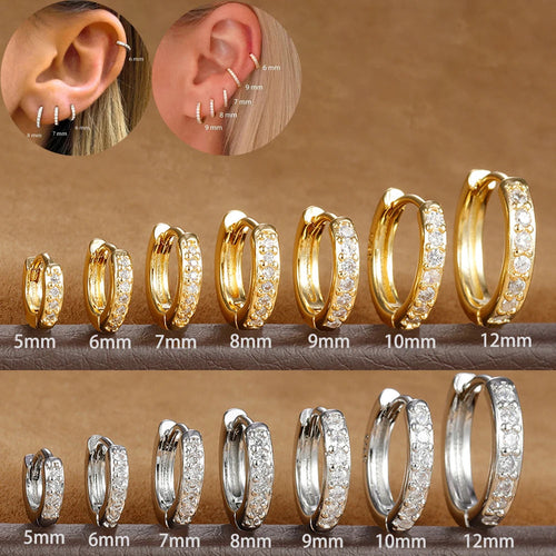 1Pair Stainless Steel Huggie Minimal Hoop Earrings Little Crystal